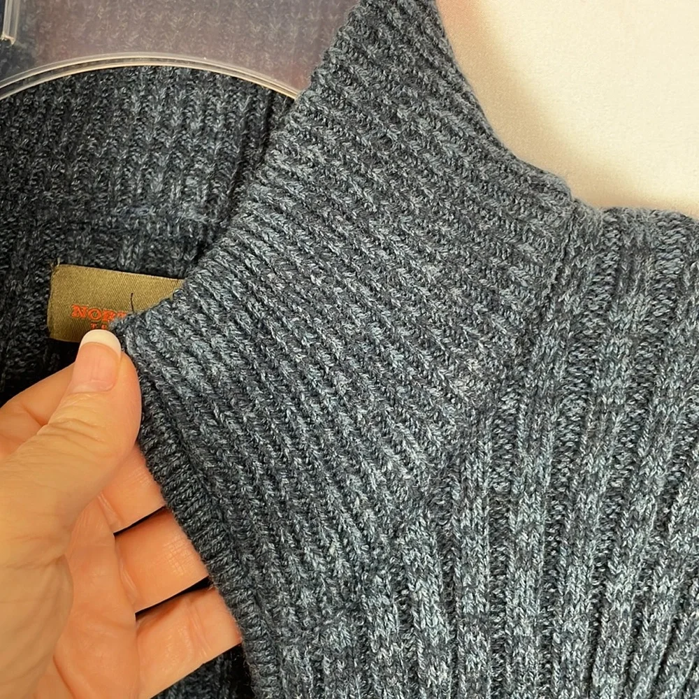 Northwest Territory Marled Blue Front Zip Long Sleeve Ribbed Sweater - Size XL